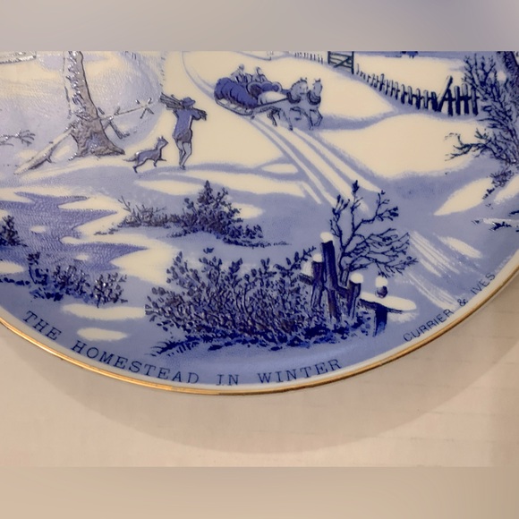 Vintage Currier & Ives Homestead In Winter Collectors Plate Blue Winter Scenery - Picture 2 of 6